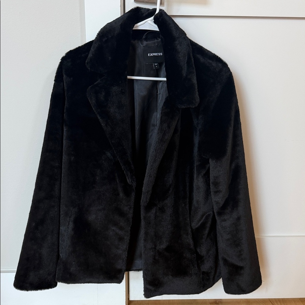 Express Women's Black Faux Fur Coat